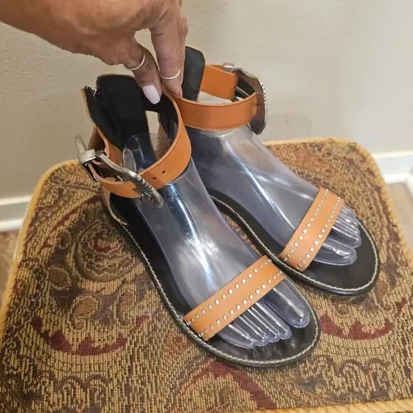 Zadig & Voltaire Studded Brown Leather Sandals Size 39 - Picture 2 of 10